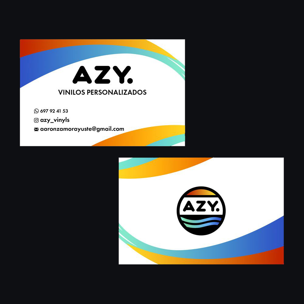 Ejemplo de tarjetas de visita impresas por Azy Vinyls